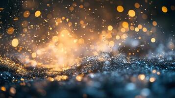The image is a blurry, colorful, and dynamic scene of a splash of water with glitter. The water appears to be falling from the sky, creating a sense of movement and energy photo
