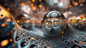 Blurry image of a ball with a reflection of itself in a mirror. The image has a dreamy, surreal quality to it, with the ball appearing to be floating in a sea of bubbles photo