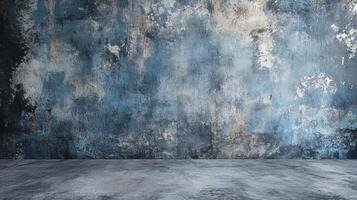 Wall with a blue and white paint splatter design. The wall is empty and has a lot of texture photo