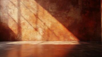 Room with a wall that is painted orange. The wall is bare and has no furniture. The room is empty and has a very simple and minimalistic design photo