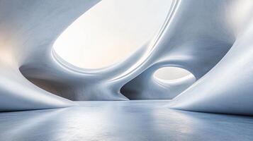 Large, empty room with a white ceiling and walls. The room is very open and has a very modern feel to it photo