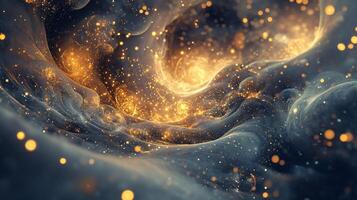 Galaxy of stars and dust with a bright orange glow. The stars are scattered throughout the galaxy, with some closer together and others further apart. Scene is one of wonder and awe photo