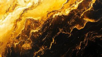 Painting of a yellow and black swirl with a dark background. The painting has a sense of movement and energy, with the yellow and black colors creating a contrast that draws the viewer's eye photo