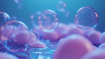 Bunch of bubbles in the water with a blue background. The bubbles are of different sizes and are floating in the water photo