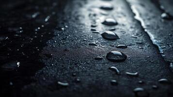 The image is of a wet surface with water droplets on it. Scene is calm and serene, as the water droplets are scattered across the surface in a peaceful manner photo