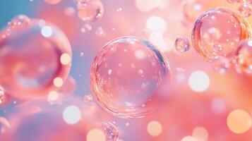 Pink and blue background with many small bubbles. The bubbles are all different sizes and are scattered throughout the image photo