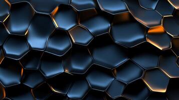 Black and orange abstract design with a metallic texture. The design is made up of many small squares and triangles photo
