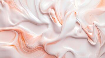 White and orange swirl pattern is painted on a surface. The colors are bright and bold, creating a sense of energy and movement. The pattern is abstract and seems to be inspired by nature photo