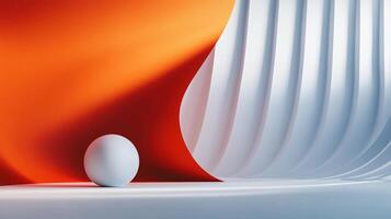 White ball is placed in front of a red wall. The ball is the main focus of the image, and the red wall serves as a contrasting background. Concept of balance and harmony photo