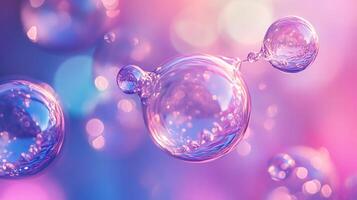 Series of bubbles in a purple background. The bubbles are all different sizes and are floating in the air. The image has a dreamy, ethereal quality to it, as if the bubbles are floating in a magical photo