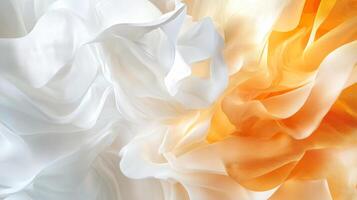 White and orange fabric with a flowery pattern. The orange fabric has a more prominent presence in the image, and it is the main focus photo