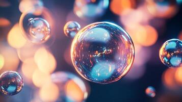 Series of bubbles in various sizes and colors, with a bright orange bubble in the center. The bubbles are floating in the air, creating a sense of movement and playfulness photo