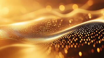 Gold wave with many dots on it. The dots are small and scattered, giving the impression of a shimmering, golden surface. Concept of movement and fluidity, as if the wave is constantly shifting photo