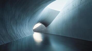 Long tunnel with a blue waterway running through it. The tunnel is made of concrete and the waterway is also made of concrete. The tunnel is dark and the waterway is illuminated by the sun photo