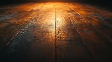 Wooden floor with a dark brown color. The floor is empty and has a very simple design photo