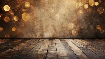Wooden floor with a lot of wood grain and a lot of light shining on it. The light is coming from a window and the floor is empty photo