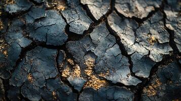 The image is of a rock with a cracked surface. The cracks are deep and jagged, giving the rock a rough and rugged appearance. Scene is one of desolation and decay photo