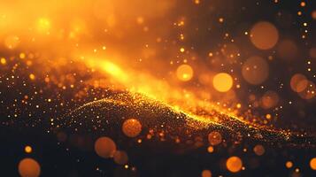 Bright orange background with a lot of small, round, glowing dots. The dots are scattered all over the background, creating a sense of movement and energy. Scene is lively and dynamic photo