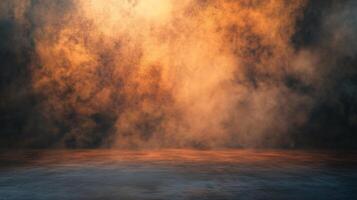 Dark room with a lot of smoke and a lot of dust. The room is empty and the only thing visible is the smoke photo