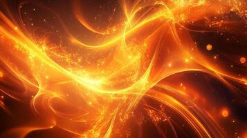 Vibrant orange and gold swirl of light with a lot of sparkles. The light is warm and inviting, while the sparkles add a sense of movement and energy to the scene. Scene is one of excitement photo
