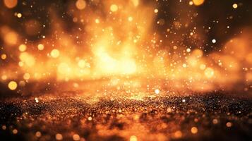 Vibrant orange background with a multitude of gold sparkles scattered throughout. The sparkles create a sense of movement and energy, giving the scene a dynamic and lively atmosphere photo