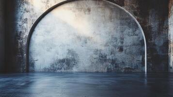 Large, arched wall with a blue and gray color scheme. The wall is empty and has a very modern look photo