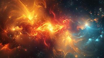Colorful space scene with orange and blue swirls. The colors are vibrant and the scene is full of energy photo