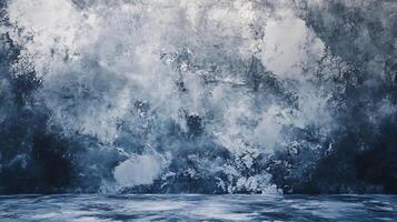 Large, open space with a blue and white background. The blue color dominates the scene, while the white adds a touch of contrast. There is a splash of color in the form of a small, vibrant hue photo
