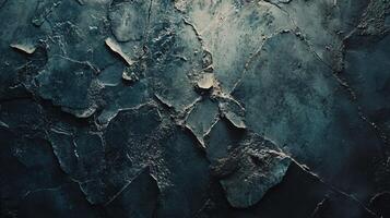 Wall with a cracked surface and a blue color. The wall has a rough texture and he is old photo