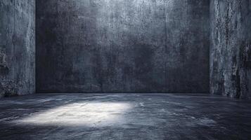 Large, empty room with a wall that is covered in graffiti. photo