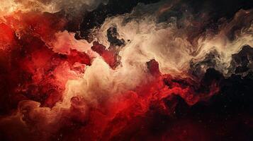 Red and white cloud with a black background. The red and white colors give the impression of a fiery explosion in space photo