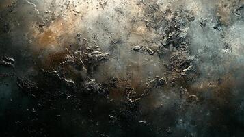 Black and white photo of a rocky, rocky surface with a few specks of color. Scene is somewhat bleak and desolate