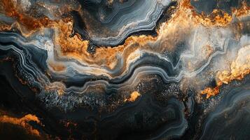 Painting of a wave with gold and black colors. The gold color is used to create a sense of warmth and energy. The painting conveys a feeling of movement and power photo