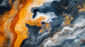 Painting of a wave with a blue and orange background. The painting has a lot of texture and seems to be abstract photo