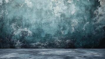 Wall with a blue background and a white wall with a grey texture. The wall is empty and has a lot of texture photo