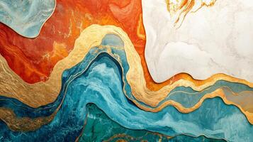 Painting of a wave with gold and blue colors. The gold and blue colors are mixed together to create a unique and interesting effect. The painting has a sense of movement and energy photo
