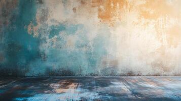 Wall with a blue and white background and a grey and brown wall. The wall is covered in graffiti and has a lot of texture photo