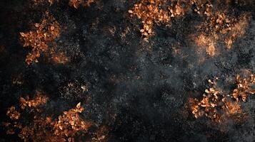 Black and orange background with a lot of leaves and branches. The image has a lot of texture and depth, giving it a natural and organic feel photo