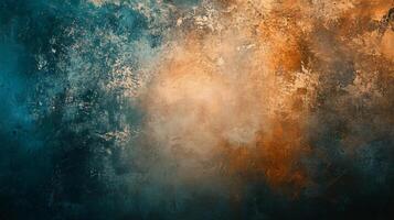 Blurry, abstract painting with a blue and orange background. The painting is full of texture and he is a mix of different colors photo