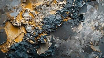 Painting of a rocky surface with a yellowish hue. The painting is abstract and has a sense of depth photo
