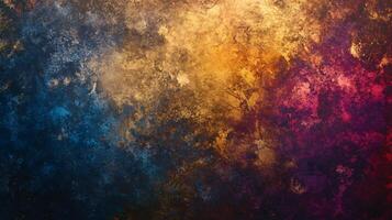 Colorful abstract painting with a blue, yellow, and red background. The painting has a lot of texture and he is a mix of different colors photo