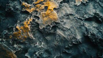 Rocky surface with a yellowish tint. The surface is rough and uneven. The color of the surface is a mix of blue and yellow photo