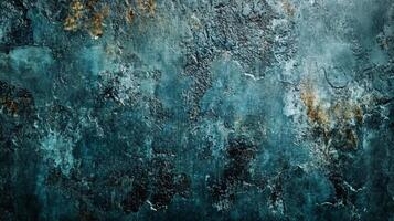 Blue and brown wall with a lot of texture. The wall is covered in a variety of colors and patterns, giving it a unique and interesting appearance. Scene is one of creativity and artistic expression photo