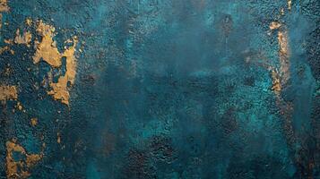 Blue and gold wall with a textured surface. The wall is covered in a pattern of gold and blue, giving it a unique and artistic appearance. The texture of the wall adds depth photo
