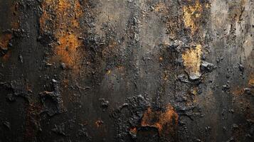 Black and orange wall with a lot of texture. The wall is covered in rust and has a lot of cracks photo
