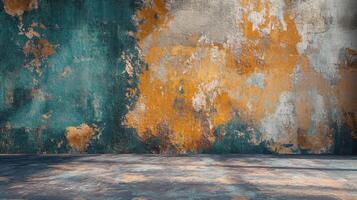 Wall with a blue and orange background. The wall is covered in a textured pattern. The wall is empty and has a lot of space photo