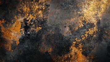 Black and orange background with a lot of texture. The background is a mix of black and orange, with some areas of gold and brown. The texture of the background is rough and grainy photo