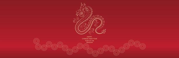 Chinese new year dragon banner template design with wave circle vector