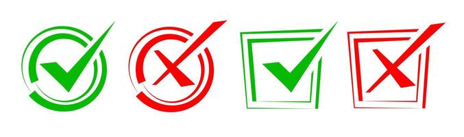 four check boxes with red and green crosses on them vector