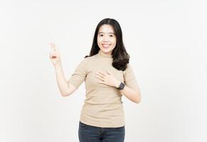 Swearing or Promise Gesture Of Beautiful Asian Woman Isolated On White Background photo